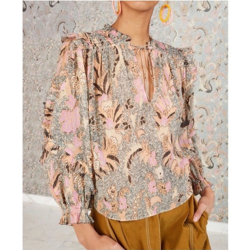 Ulla Johnson Pink and Gray Floral Blouse